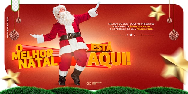 Free PSD editable psd template for social media with 3d logo merry christmas in portuguese feliz natal