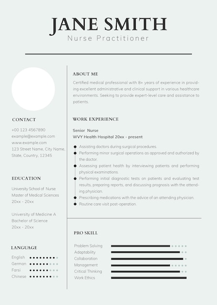 Editable resume template psd in clean design with photo