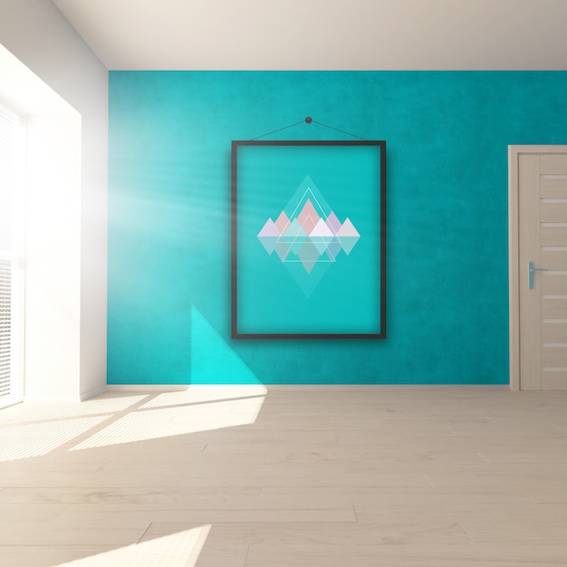 Editable room interior mock up with hanging picture - insert your own picture in frame