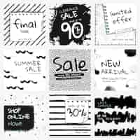 Free PSD editable sale template psd with ink brush pattern set