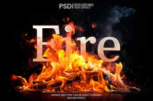 Free PSD editable text effect burning on the flames of a bonfire