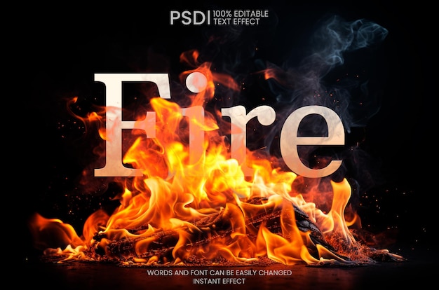 無料PSD 焚き火の炎に燃える編集可能なテキスト効果