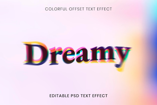 Editable text effect psd template, colorful offset font typography