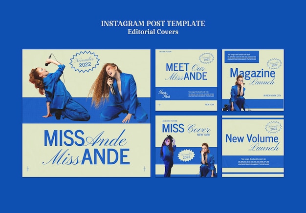 Free PSD editorial magazine launch instagram posts collection