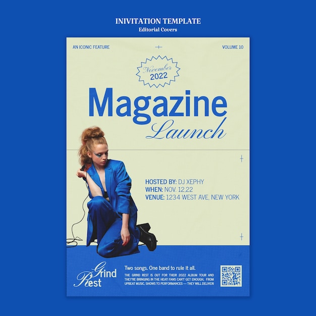 Free PSD editorial magazine launch invitation template