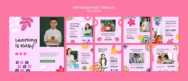 PSD gratuito modello di post di instagram del concetto di istruzione