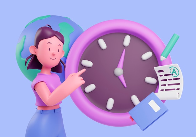Education concept with woman holding clock