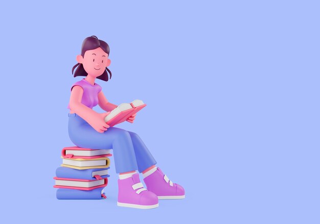 Концепция образования с женщиной, сидящей на книгах