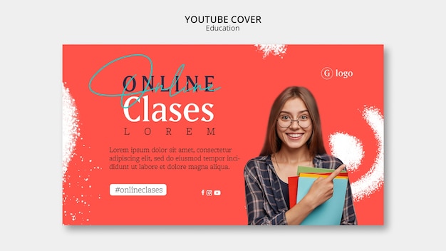 Free PSD education concept youtube cover template