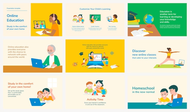 Education editable slide templates psd collection