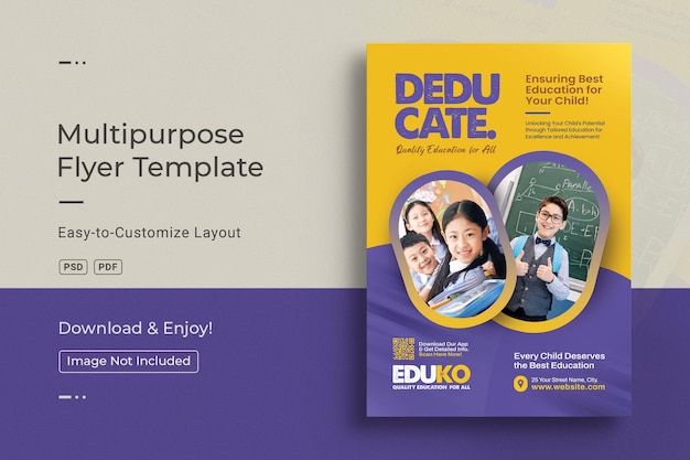 Free PSD education institution course addmission a4 flyer design template