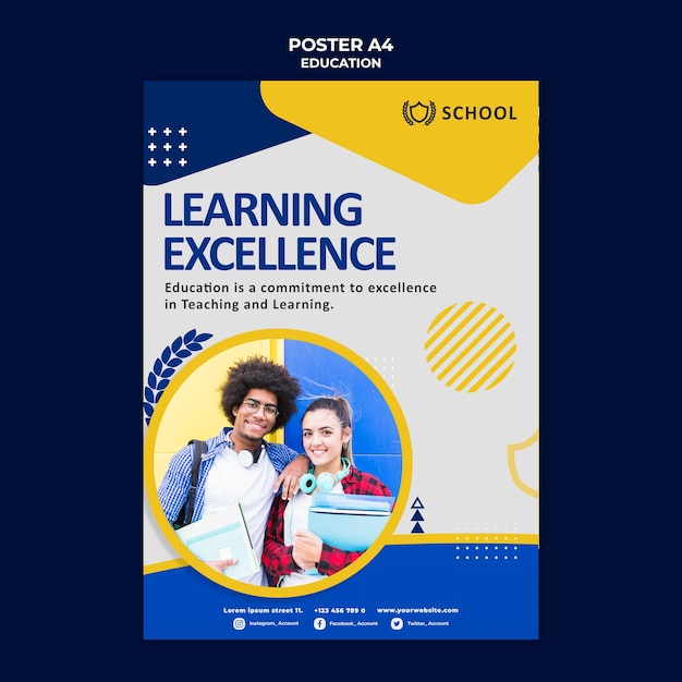 Free PSD education poster template with photo