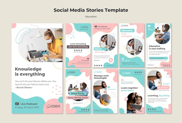 PSD gratuito modello di storie sui social media di educazione