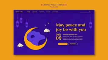 Free PSD eid al-adha landing page template with ram and crescent moon
