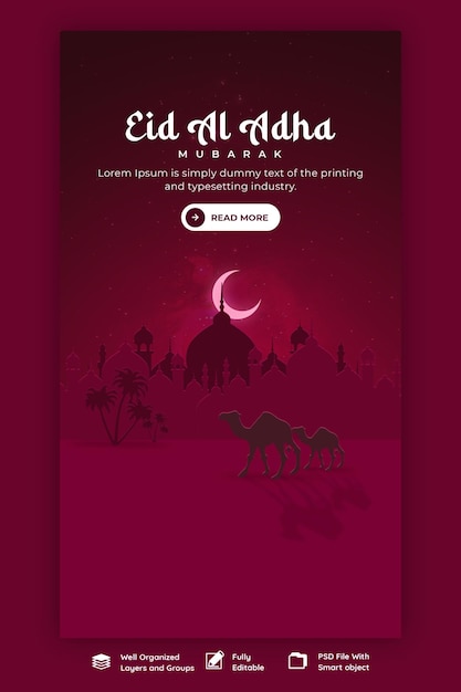 Free PSD eid al adha mubarak islamic festival instagram and facebook story template