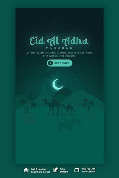 PSD gratuito eid al adha mubarak festival islamico modello di storia di instagram e facebook