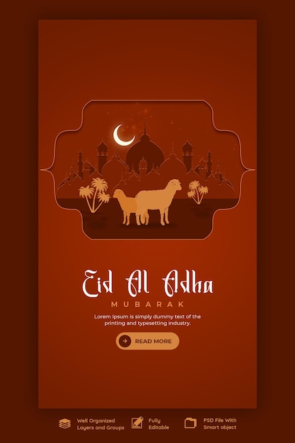 PSD gratuito eid al adha mubarak festival islamico modello di storia di instagram e facebook