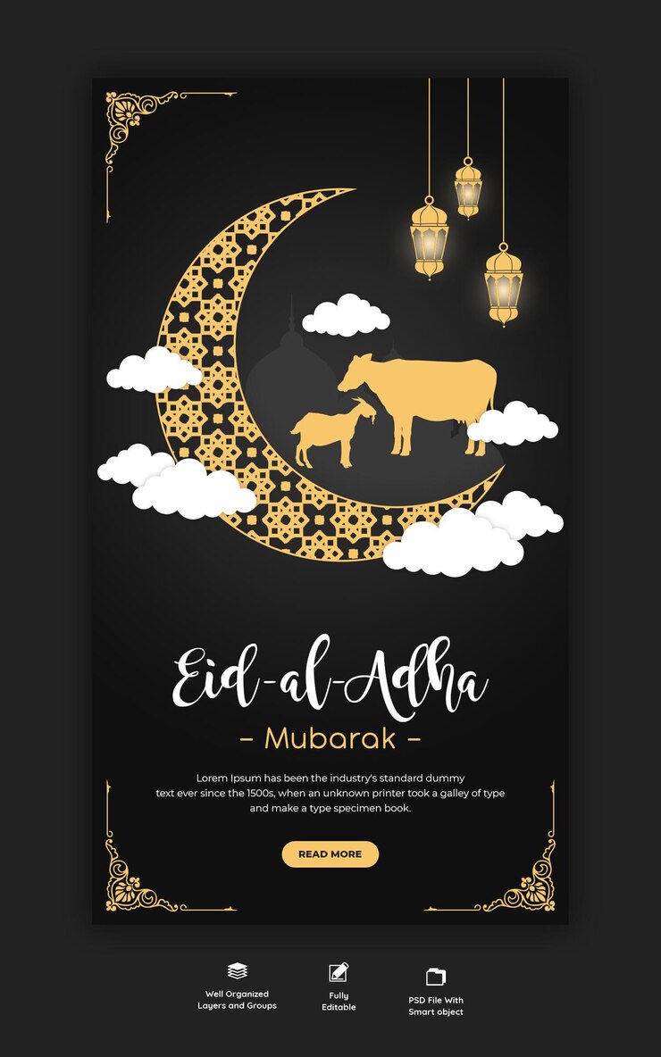 Free PSD eid al adha mubarak islamic festival instagram and facebook story template