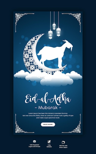 Eid al adha mubarak festival islamico modello di storia di instagram e facebook