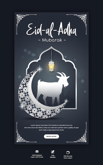 Free PSD eid al adha mubarak islamic festival instagram and facebook story template