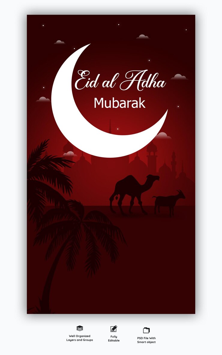 Free PSD eid al adha mubarak islamic festival instagram and facebook story template