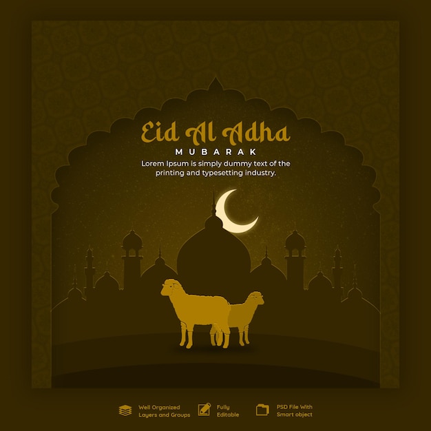 PSD gratuito modello di banner per social media del festival islamico di eid al adha mubarak