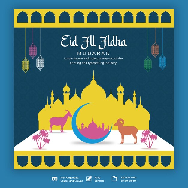 Eid al Adha Mubarak Islamic festival social media banner template