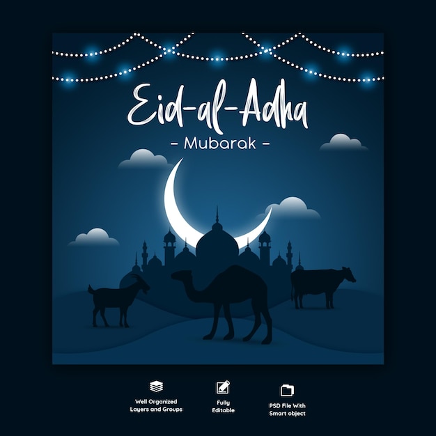 Free PSD eid al adha mubarak islamic festival social media banner template