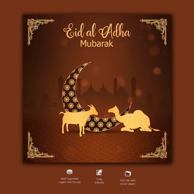 Free PSD eid al adha mubarak islamic festival social media banner template