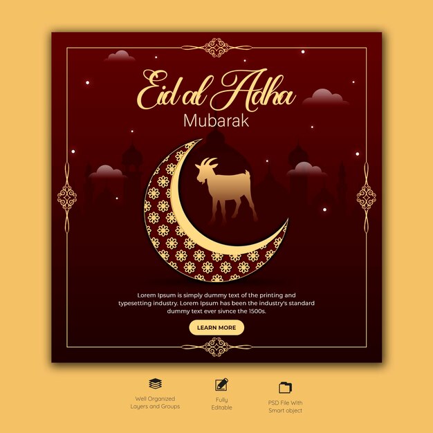 Eid al Adha Mubarak Islamic festival social media banner template