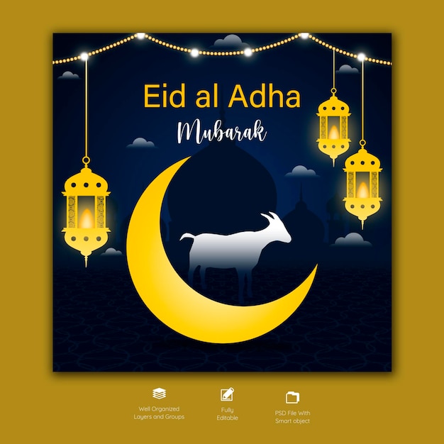 Eid al adha mubarak islamic festival social media banner template