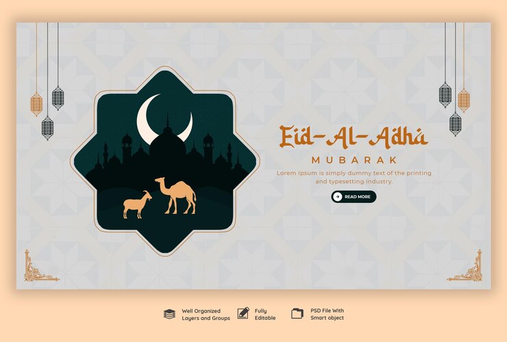 Free PSD eid al adha mubarak islamic festival web banner template