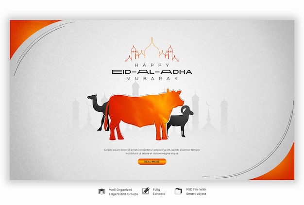 Free PSD eid al adha mubarak islamic festival web banner template