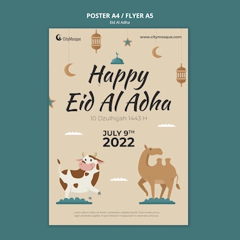 Disegno del modello di poster di eid al-adha