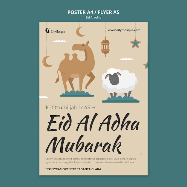 Disegno del modello di poster di eid al-adha