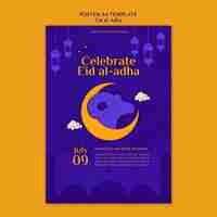 Free PSD eid al-adha vertical poster template with crescent moon and ram