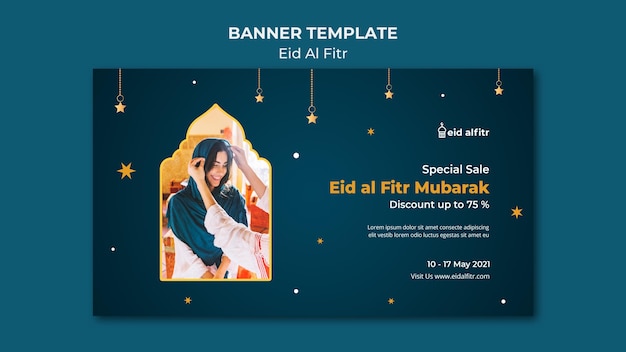 PSD gratuito modello di banner eid al-fitr con foto