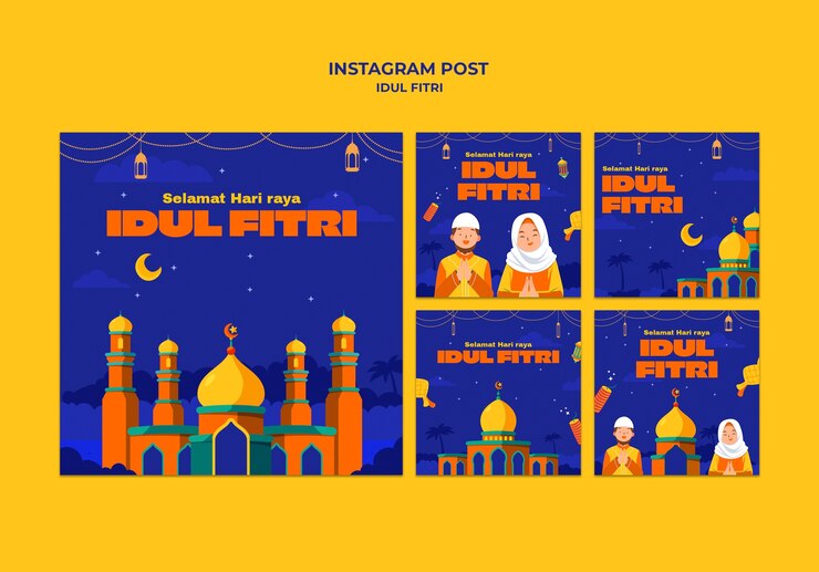 Бесплатный PSD посты в instagram по случаю празднования ид аль-фитра
