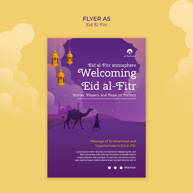 Modello di poster per la celebrazione dell'eid al fitr