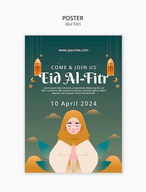 PSD gratuito modello di poster per la celebrazione dell'eid al fitr