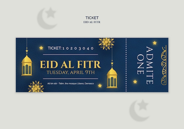 Free PSD eid al fitr celebration  ticket  template