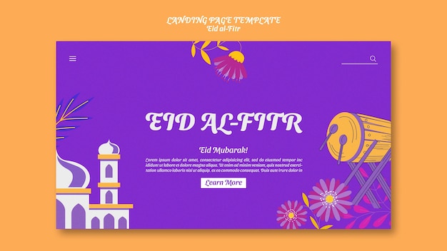 PSD gratuito modello di pagina di destinazione di eid-al fitr