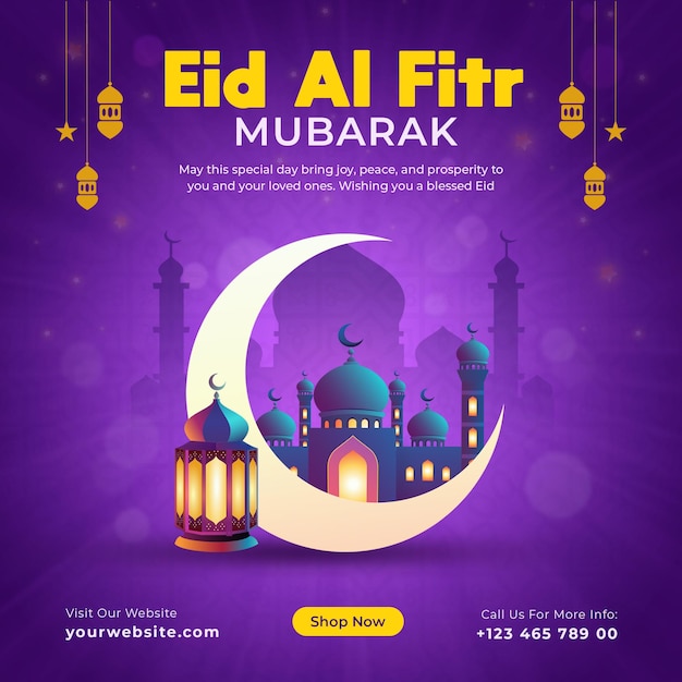 PSD gratuito eid al fitr mubarak festival islamico modello di progettazione di post sui social media