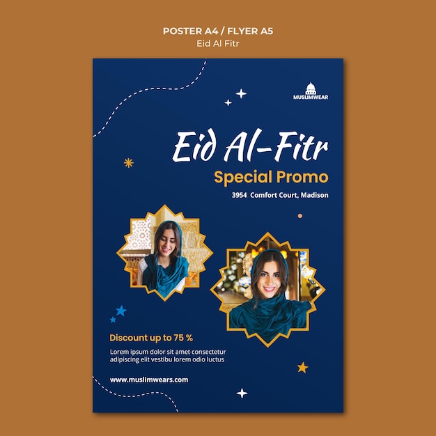 무료 PSD eid al-fitr 포스터 또는 전단지 템플릿