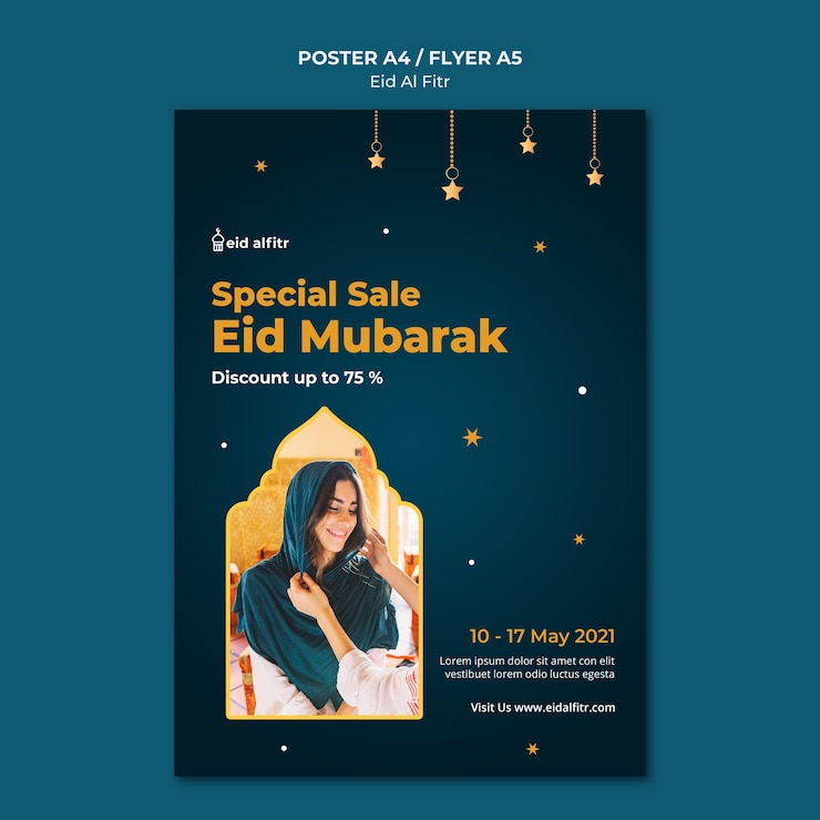 मुफ़्त PSD eid al-fitr print template with photo