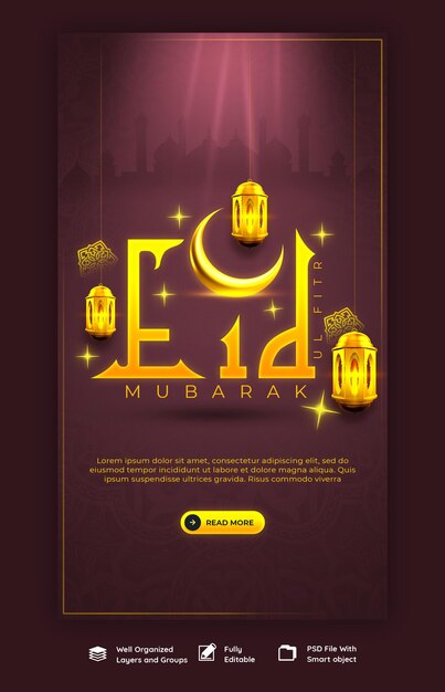 Eid mubarak e eid ul fitr modello di storia di instagram e facebook