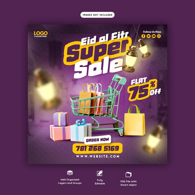 eid mubarak and eid ul fitr mega sale social media banner or instagram post template