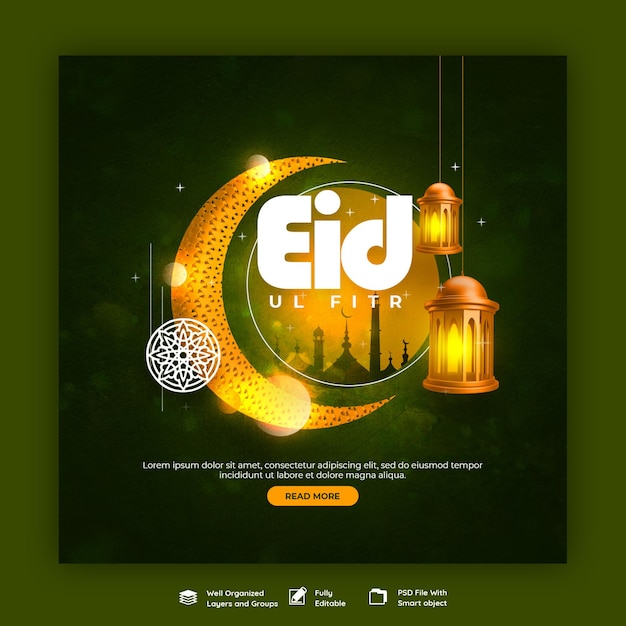 PSD gratuito eid mubarak e eid ul fitr banner per social media modello di post instagram