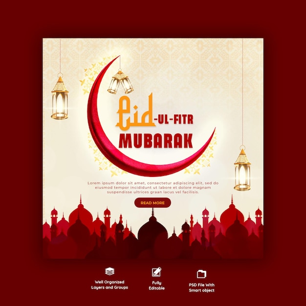 Free PSD eid mubarak and eid ul fitr social media banner or instagram post template