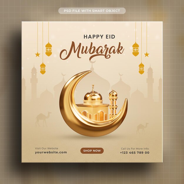 Eid mubarak islamic festival social media post template